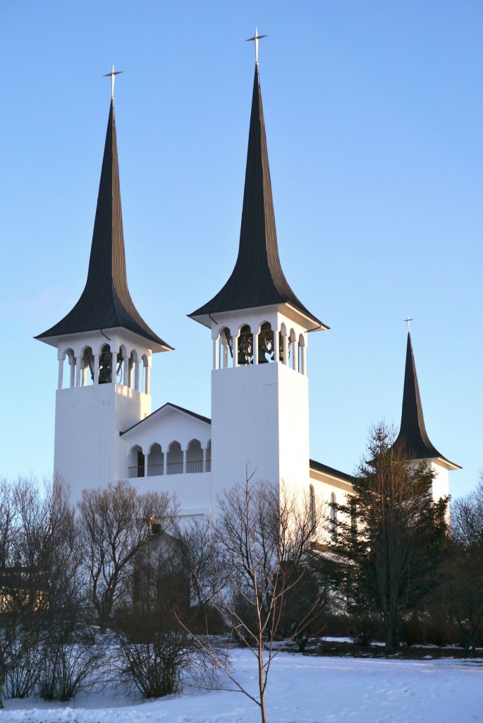 Háteigskirkja Church by the lake